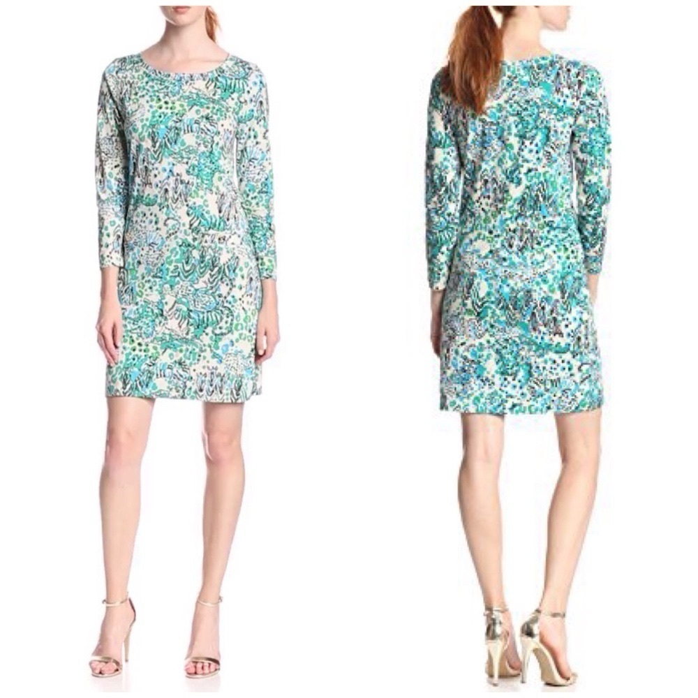 Lilly Pulitzer Blue Beige Corine Dress Sea Oat Escapades Medium - Picture 2 of 16